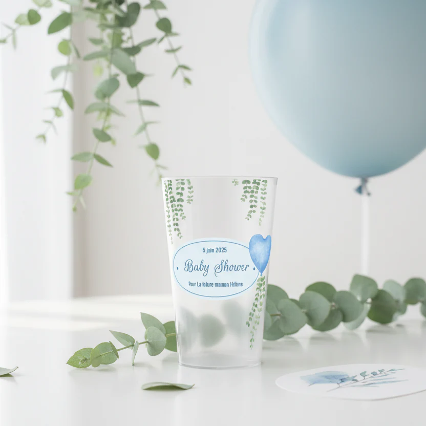 Gobelet personnalisé Baby Shower Eucalyptus & Bleu - Image 2