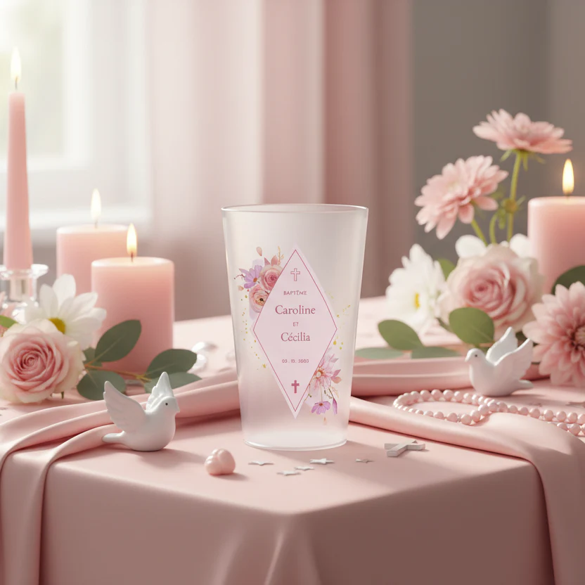 Gobelet personnalisé Baptême Losange Rose - Image 2