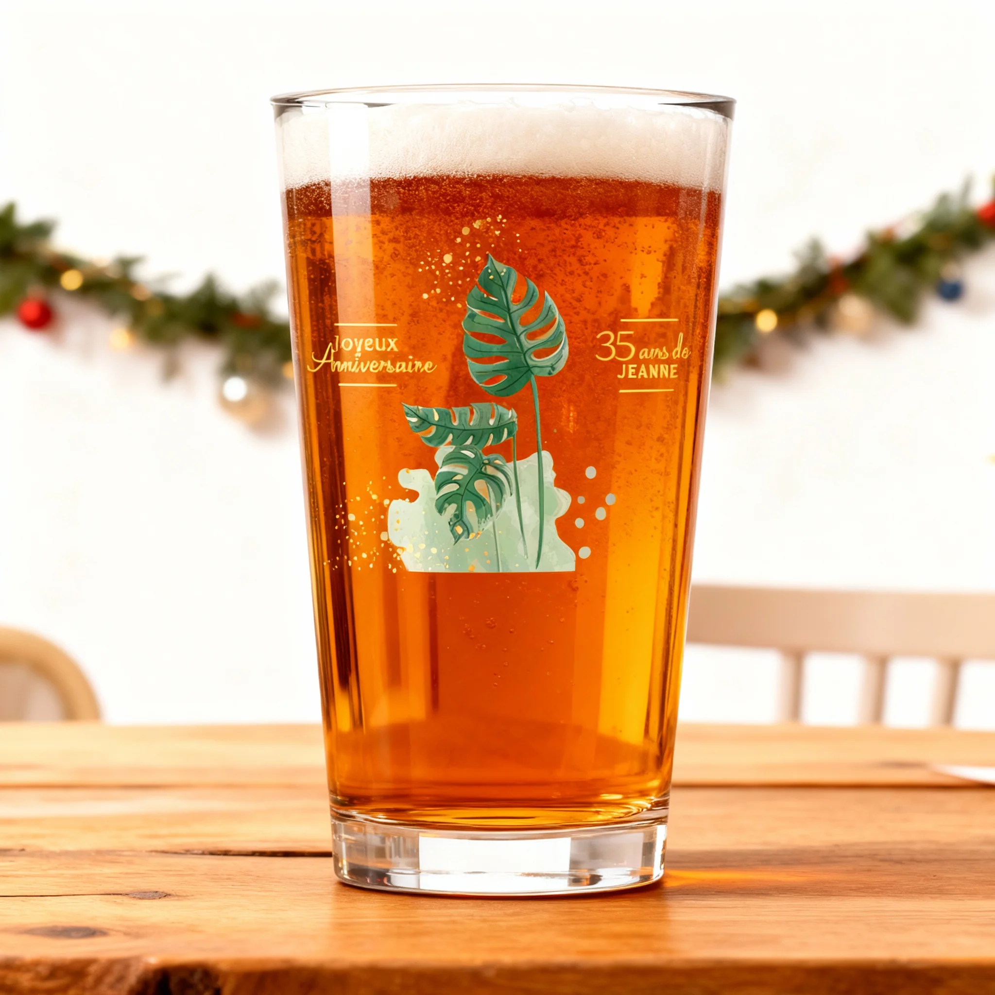 Verre à bière personnalisé Pinte en verre - Anniversaire Monstera - Image 2