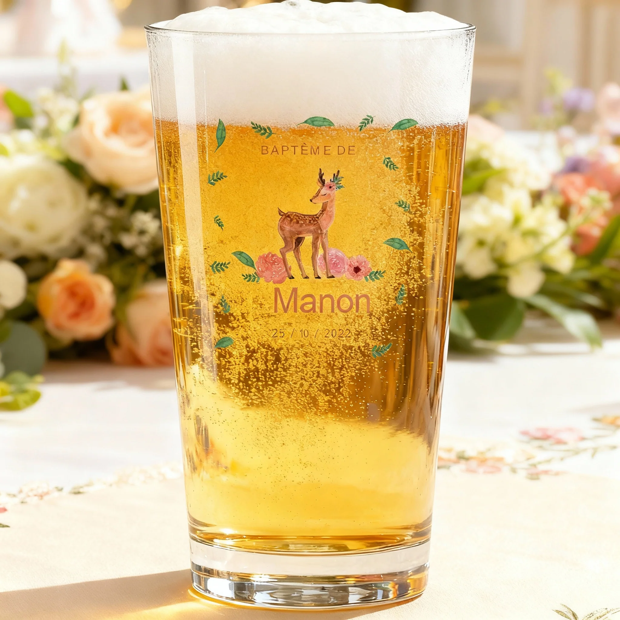 Verre à bière personnalisé Pinte en verre - Baptême Faon - Image 2