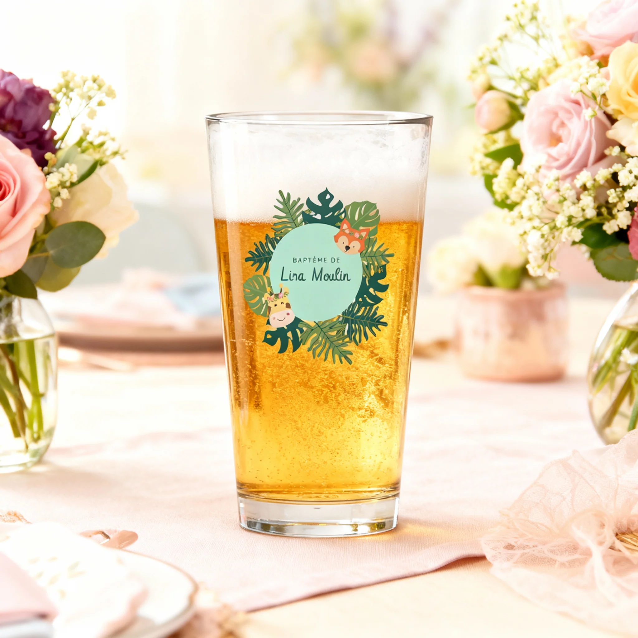 Verre à bière personnalisé Pinte en verre - Baptême Tropical - Image 2