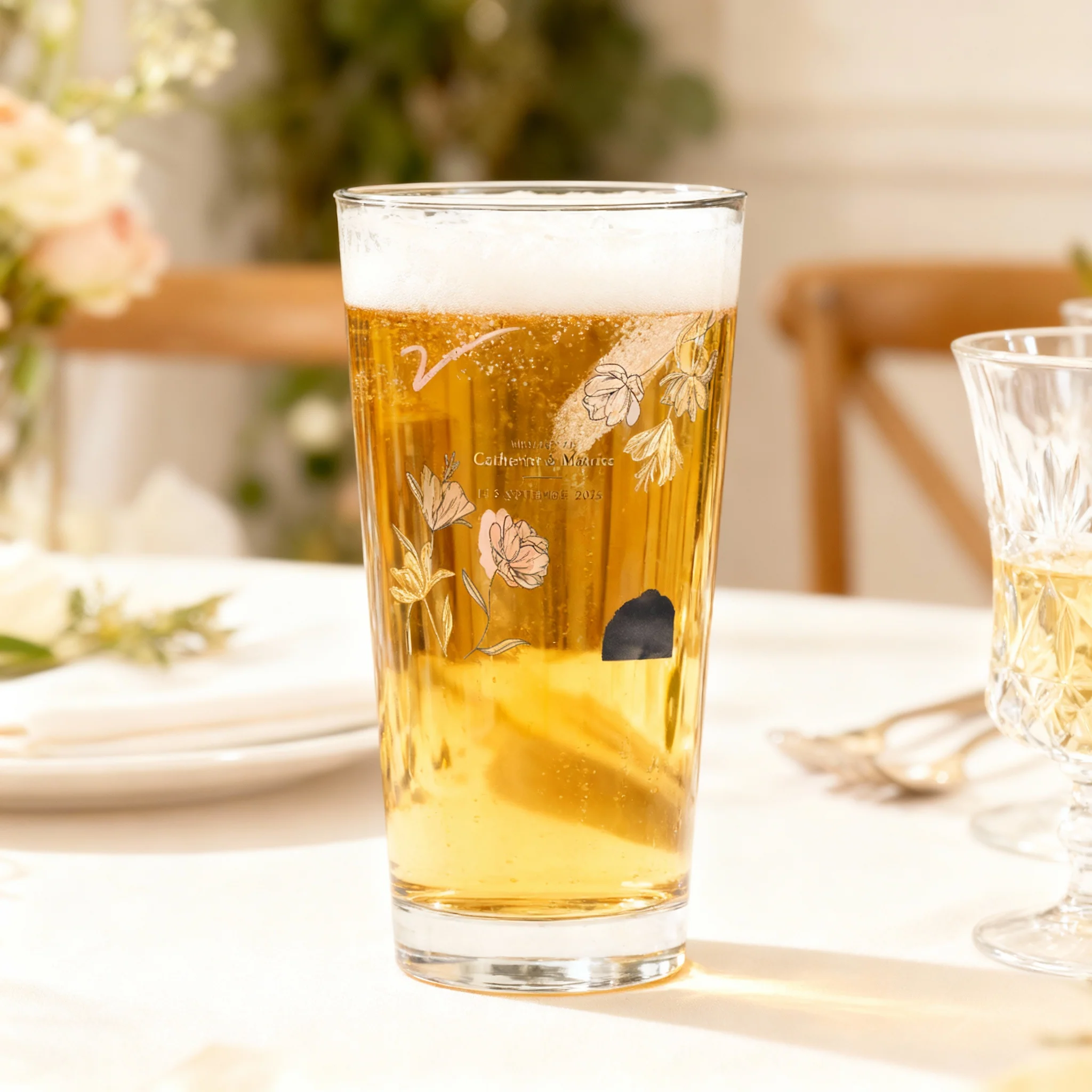 Verre à bière personnalisé Pinte en verre - Mariage Moderne Champêtre - Image 2