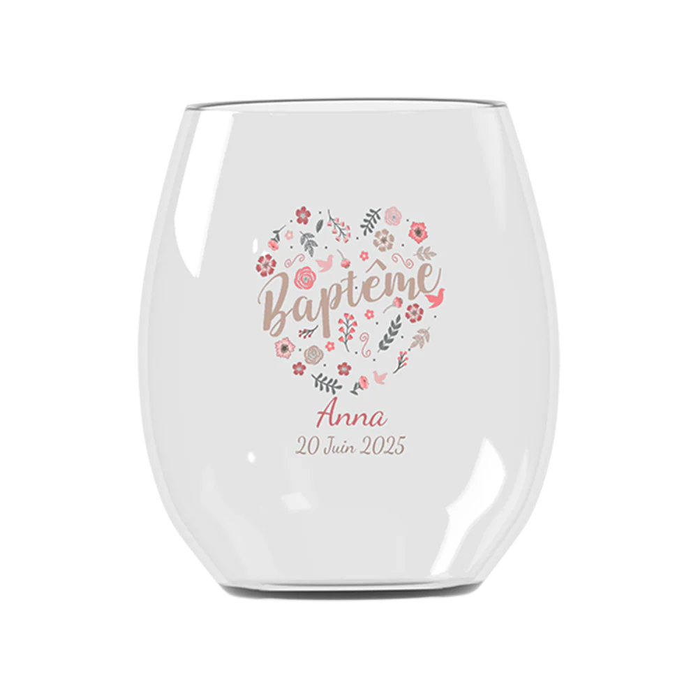 Verre à eau personnalisé incassable - Baptême Fleuri