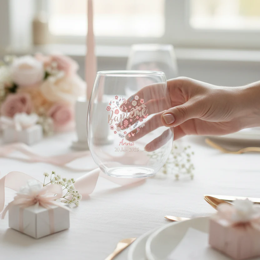 Verre à eau personnalisé incassable - Baptême Fleuri - Image 2