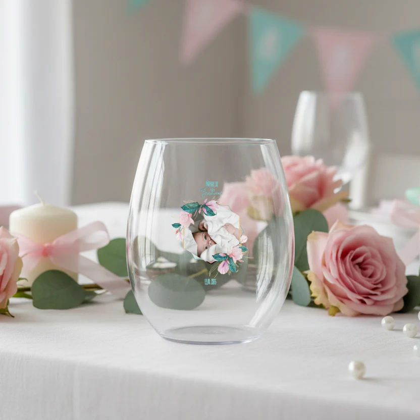 Verre à eau personnalisé incassable - Baptême Rose & Bleu - Image 2