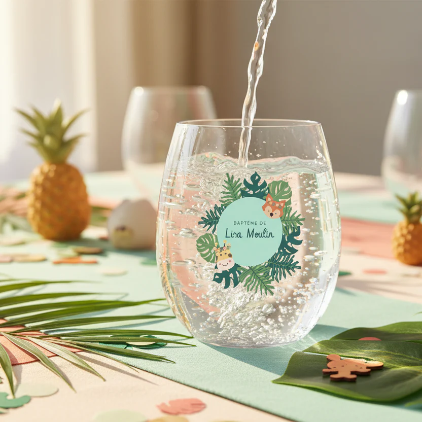 Verre à eau personnalisé incassable - Baptême Tropical - Image 2