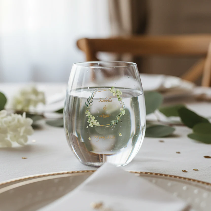 Verre à eau personnalisé incassable - Mariage Encadrement Vert - Image 2