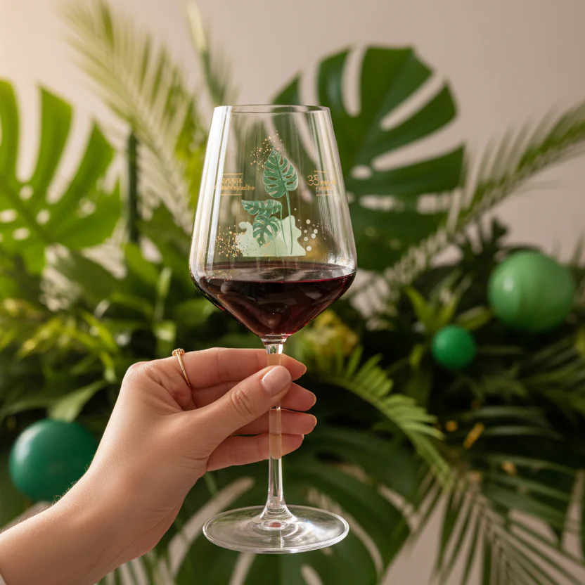 Verre à vin cabernet en verre personnalisé - Anniversaire Monstera - Image 2