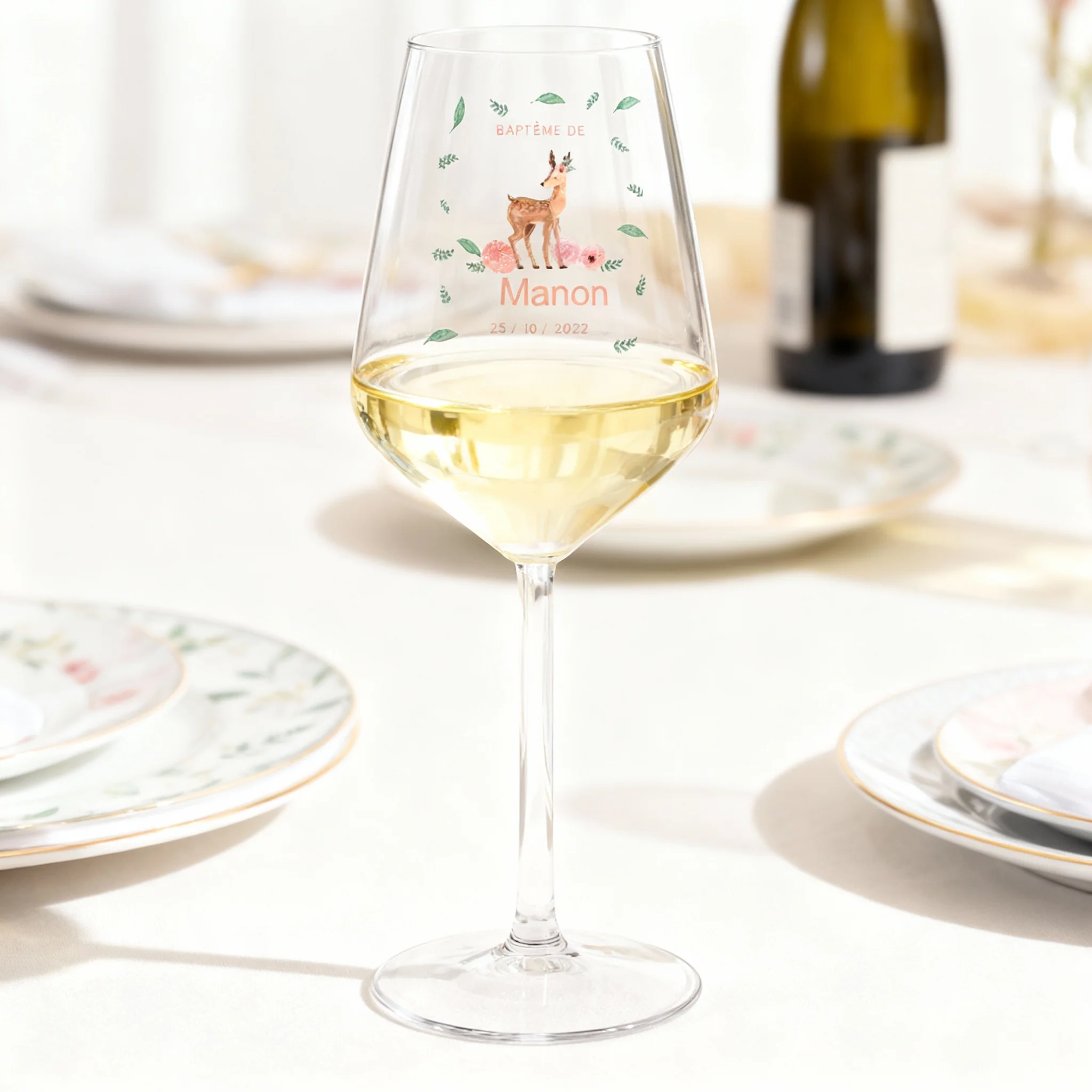 Verre à vin cabernet en verre personnalisé - Baptême Faon - Image 2