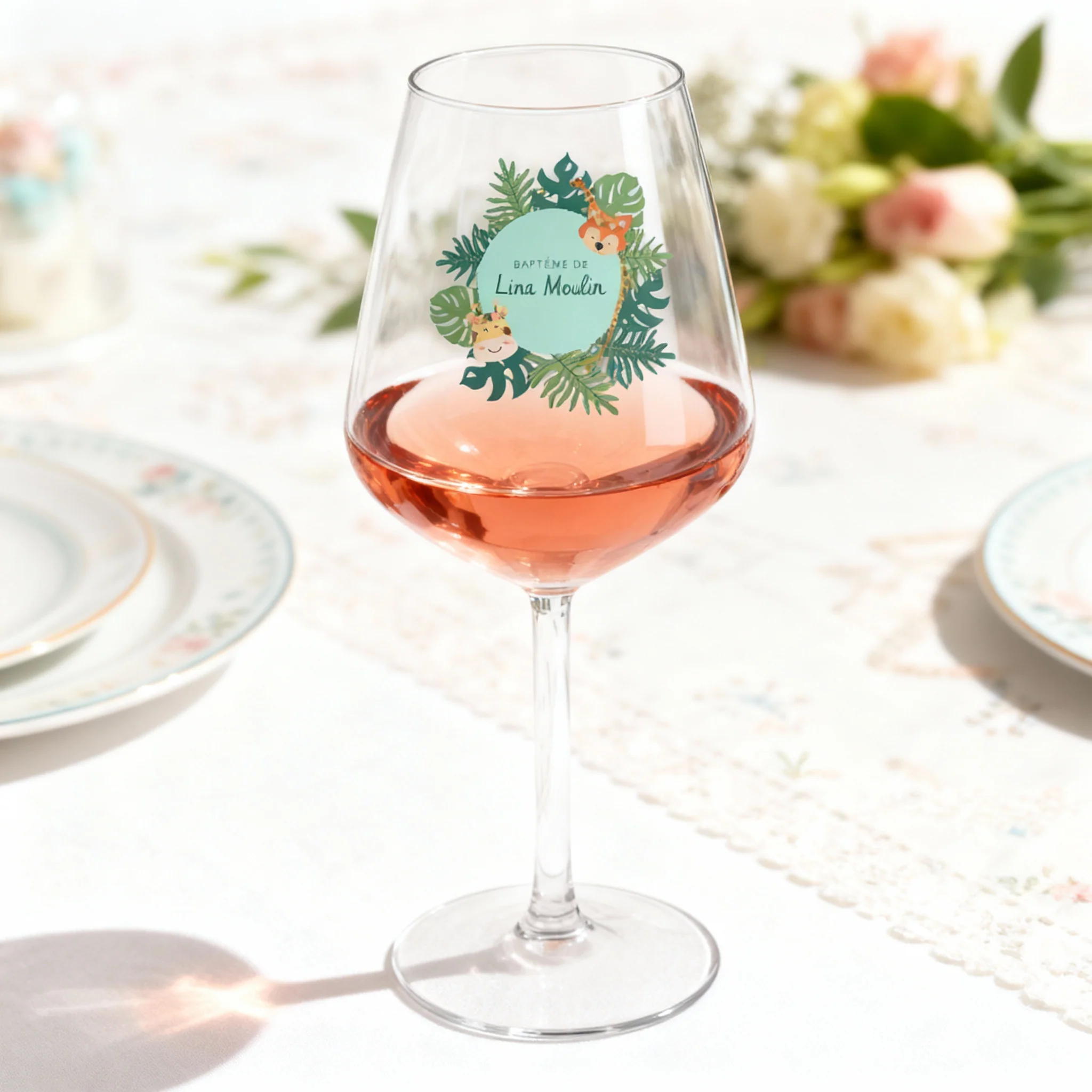 Verre à vin cabernet en verre personnalisé - Baptême Tropical - Image 2