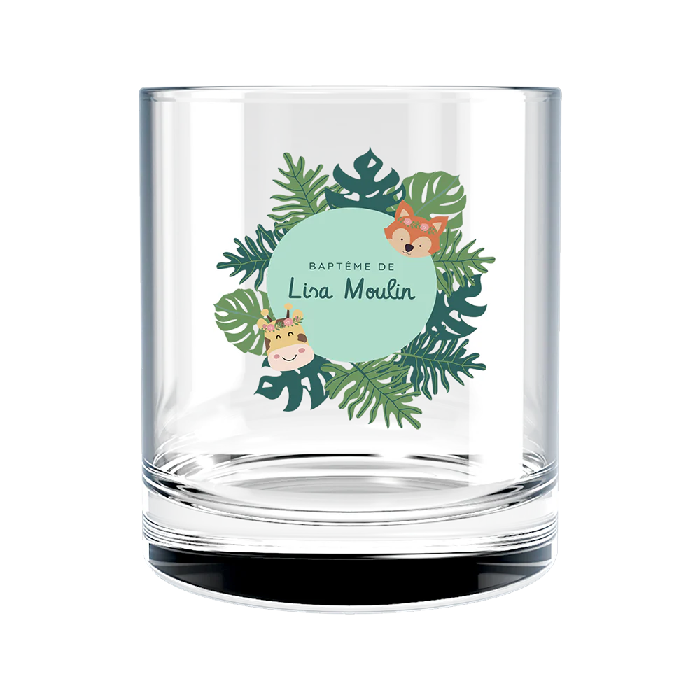 Verre à whisky personnalisé en verre - Baptême Tropical
