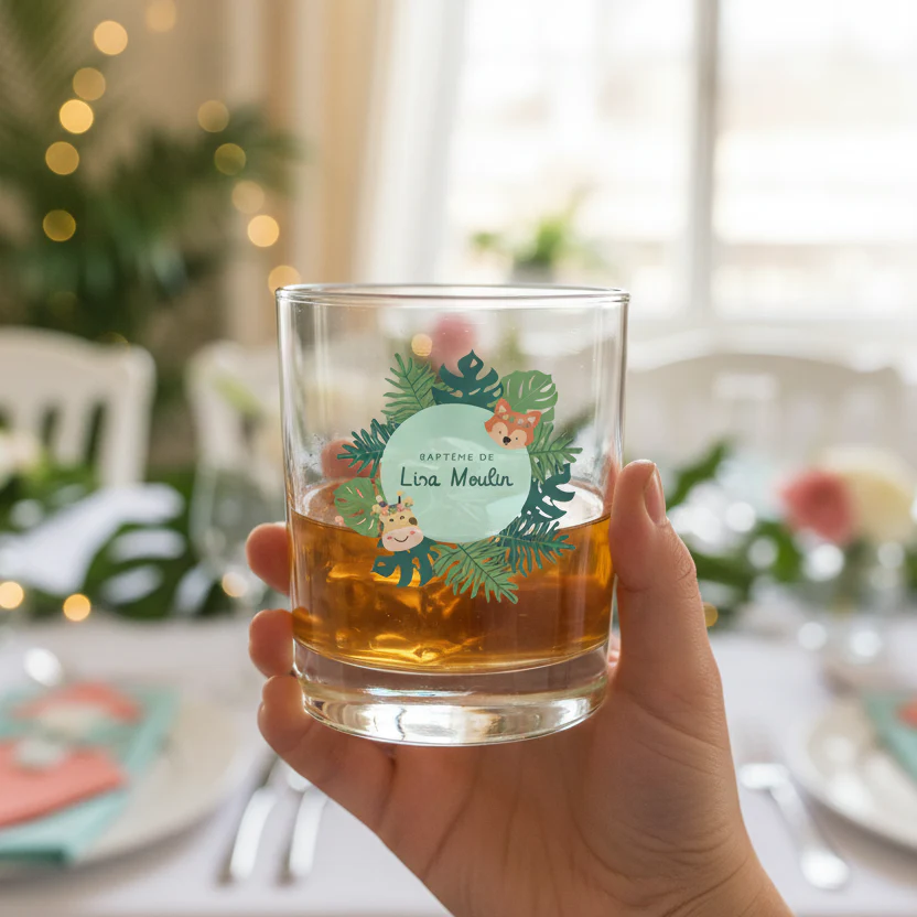 Verre à whisky personnalisé en verre - Baptême Tropical - Image 2