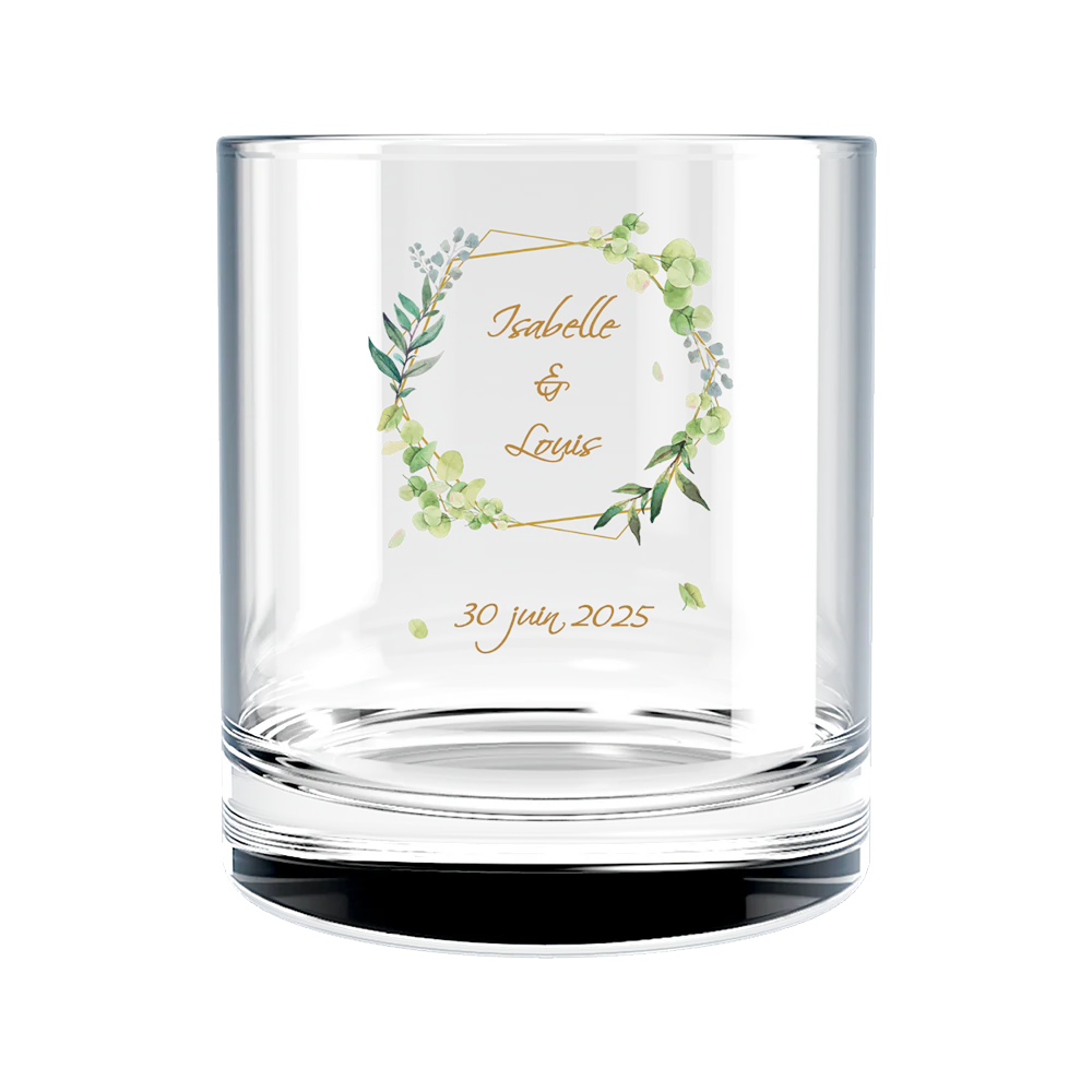 Verre à whisky personnalisé en verre - Mariage Encadrement Vert