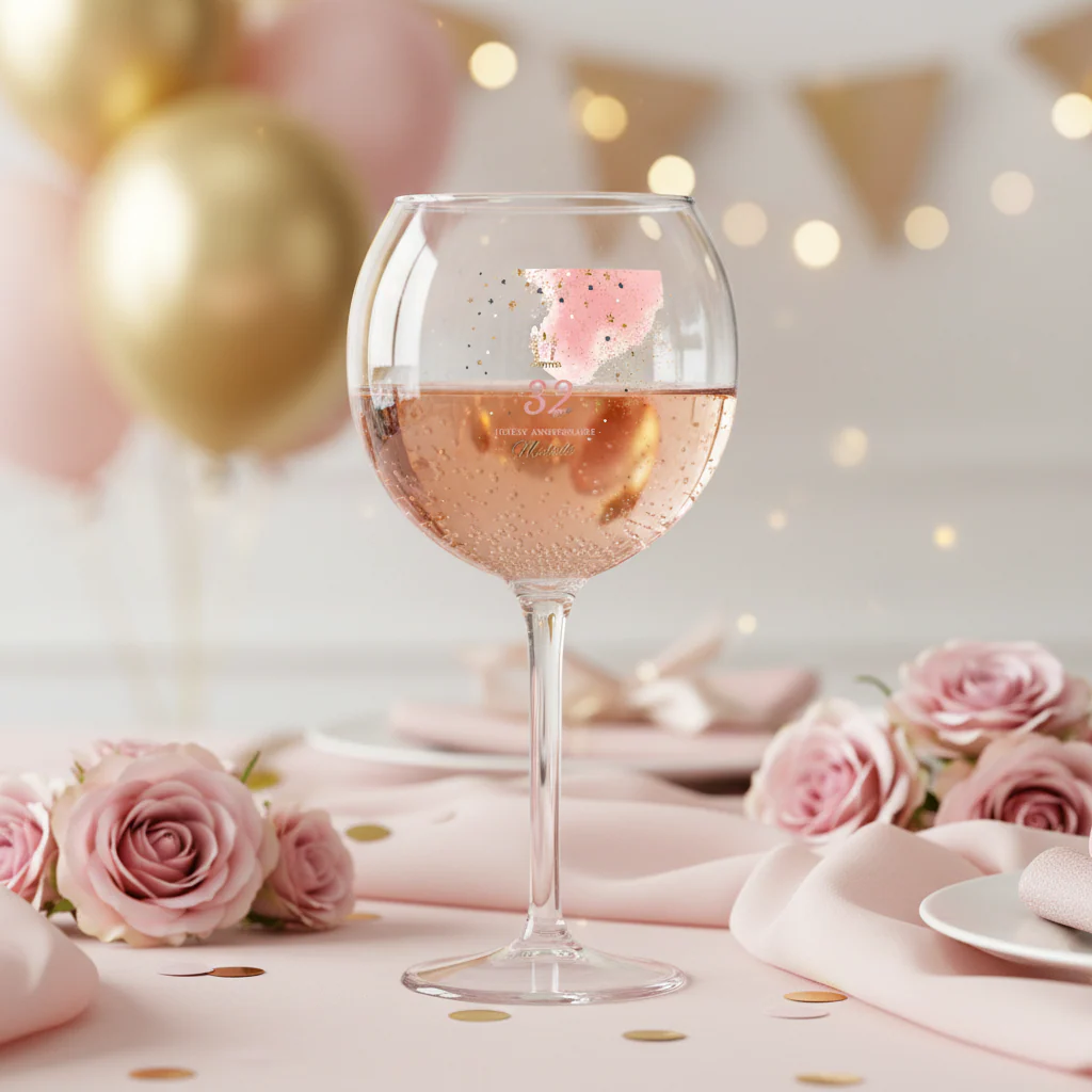 Verre piscine personnalisé - Anniversaire Rose & Doré - Image 2